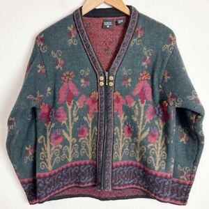 NORDIC DESIGN 100% Shetland Wool Cardigan Knit Sweater Women's Plus Size 3X EUC